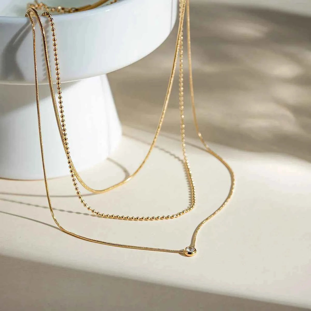Triple chain layered necklace in 18K gold-plated finish — additional view 2