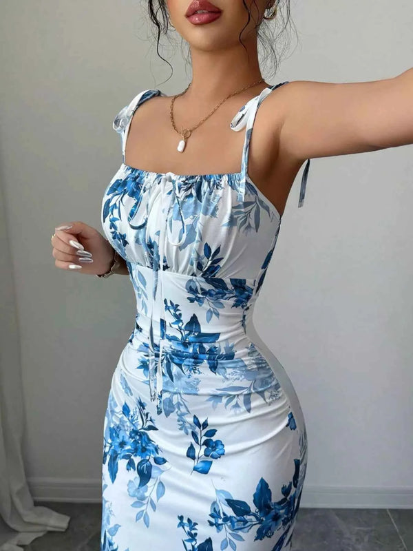 Printed tie strap slit maxi dress — additional view 10