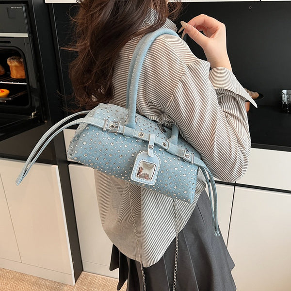 Casual Denim Rectangular Handbag, close-up product view