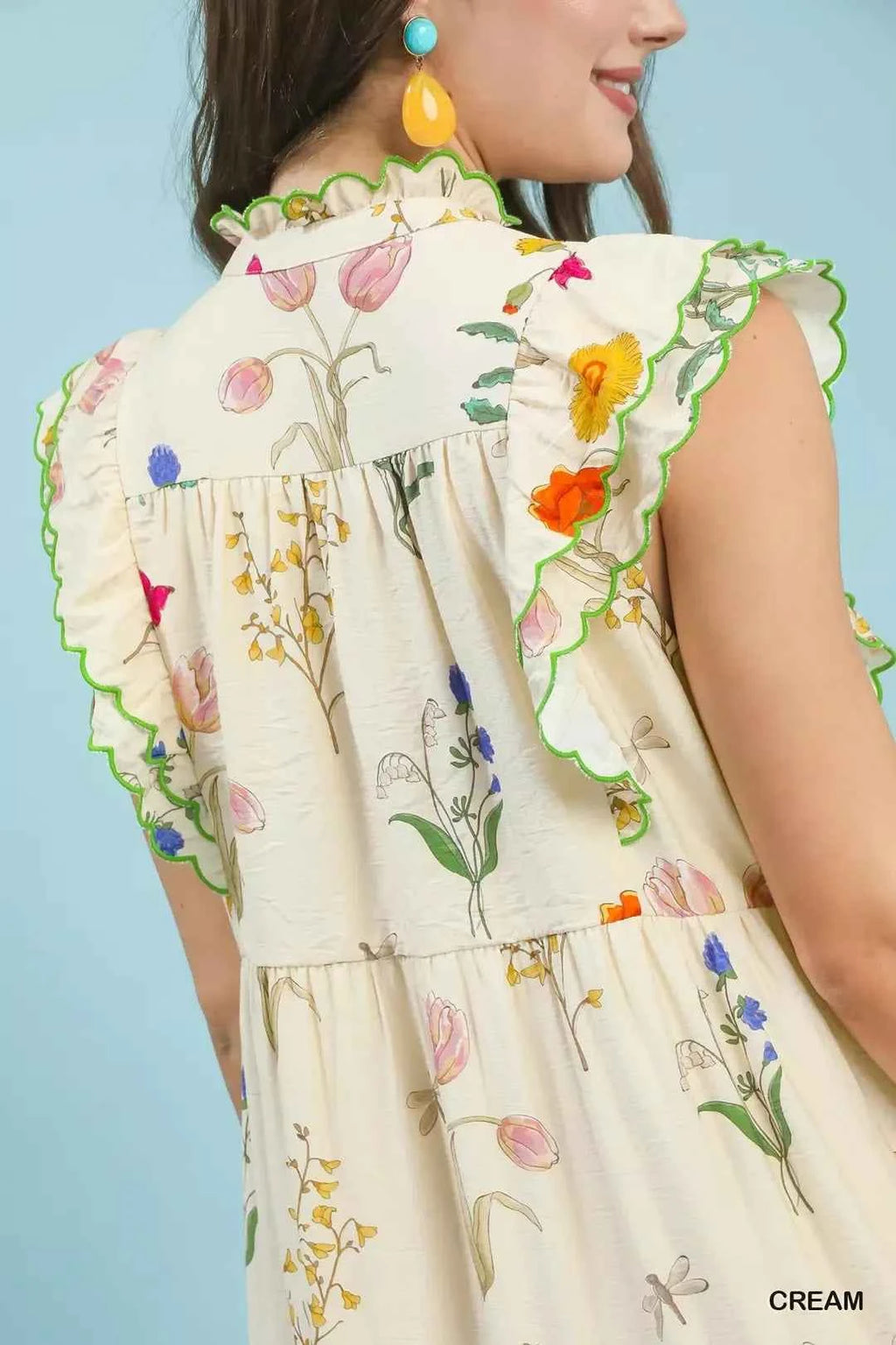 Floral ruffle tiered midi dress with scalloped detail — additional view 7