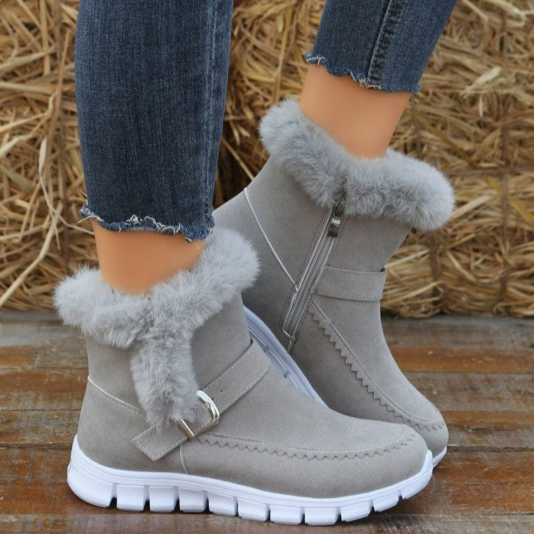 Women's Plush-Lined Ankle Snow Boots with Buckle Design product image