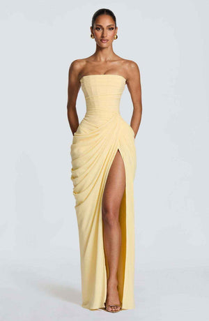Light Yellow asymmetrical off-shoulder bodycon dress for women