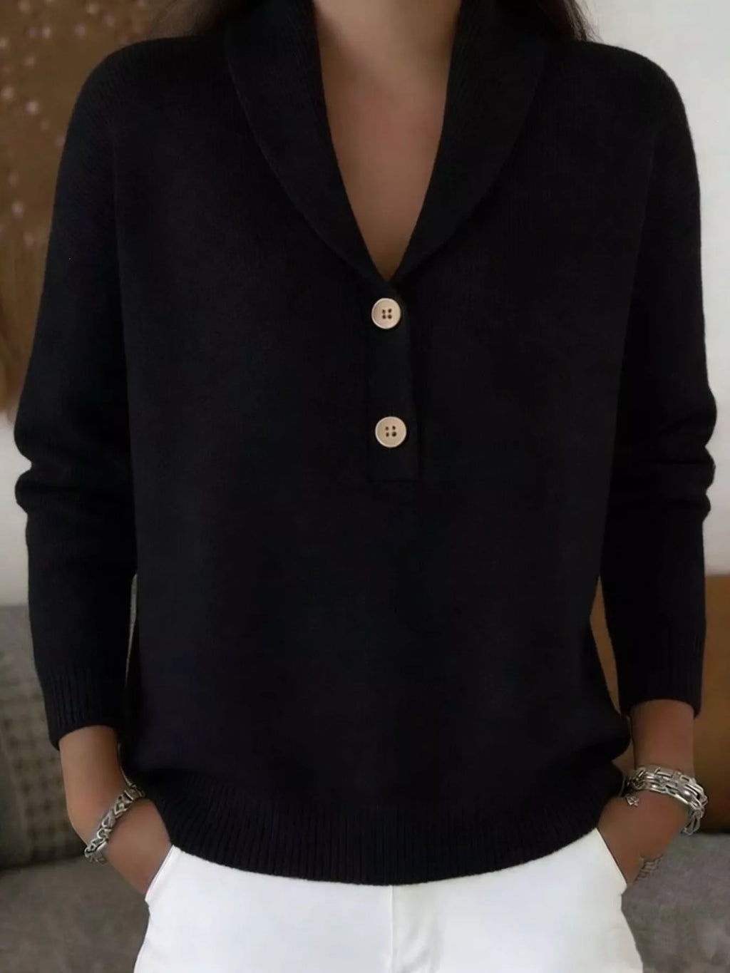 Full Size Button Detail Long Sleeve Sweater view 5