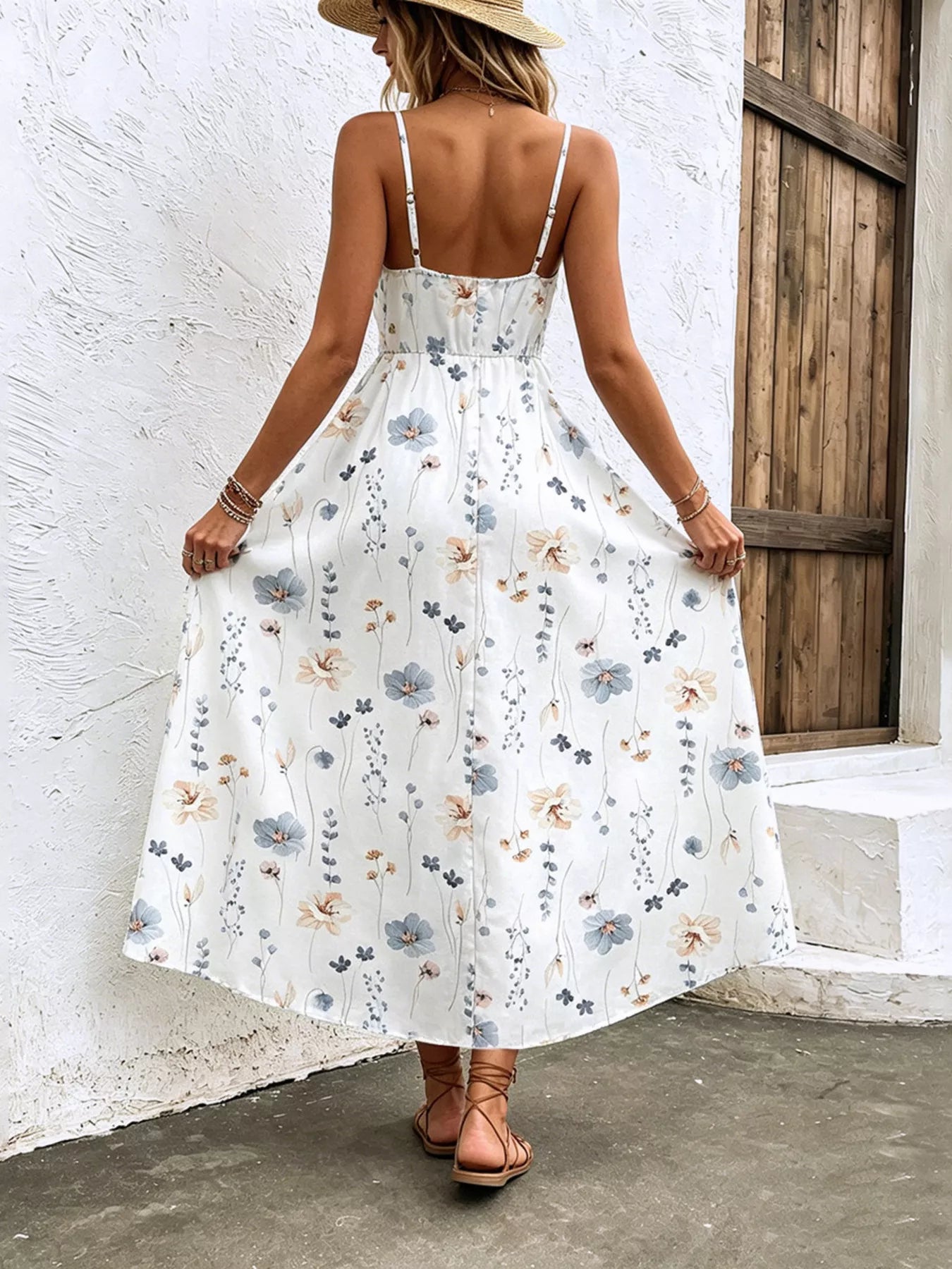 Floral Print Spaghetti Strap Midi Dress Immagine secondaria del prodotto