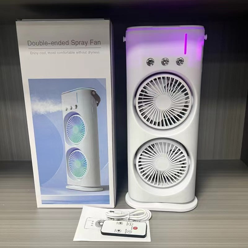 USB dual head desktop fan with mist spray view 2