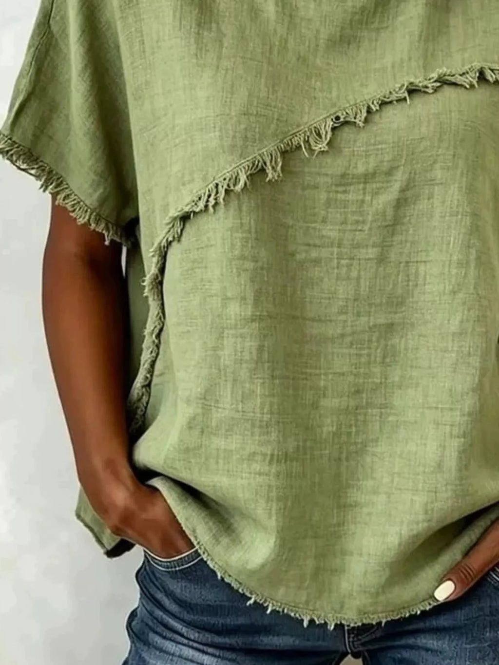 Full Size Frayed Hem Short Sleeve Top Plus Size view 9