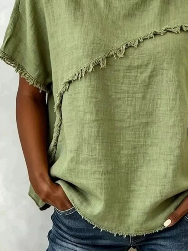 Full Size Frayed Hem Short Sleeve Top Plus Size view 9