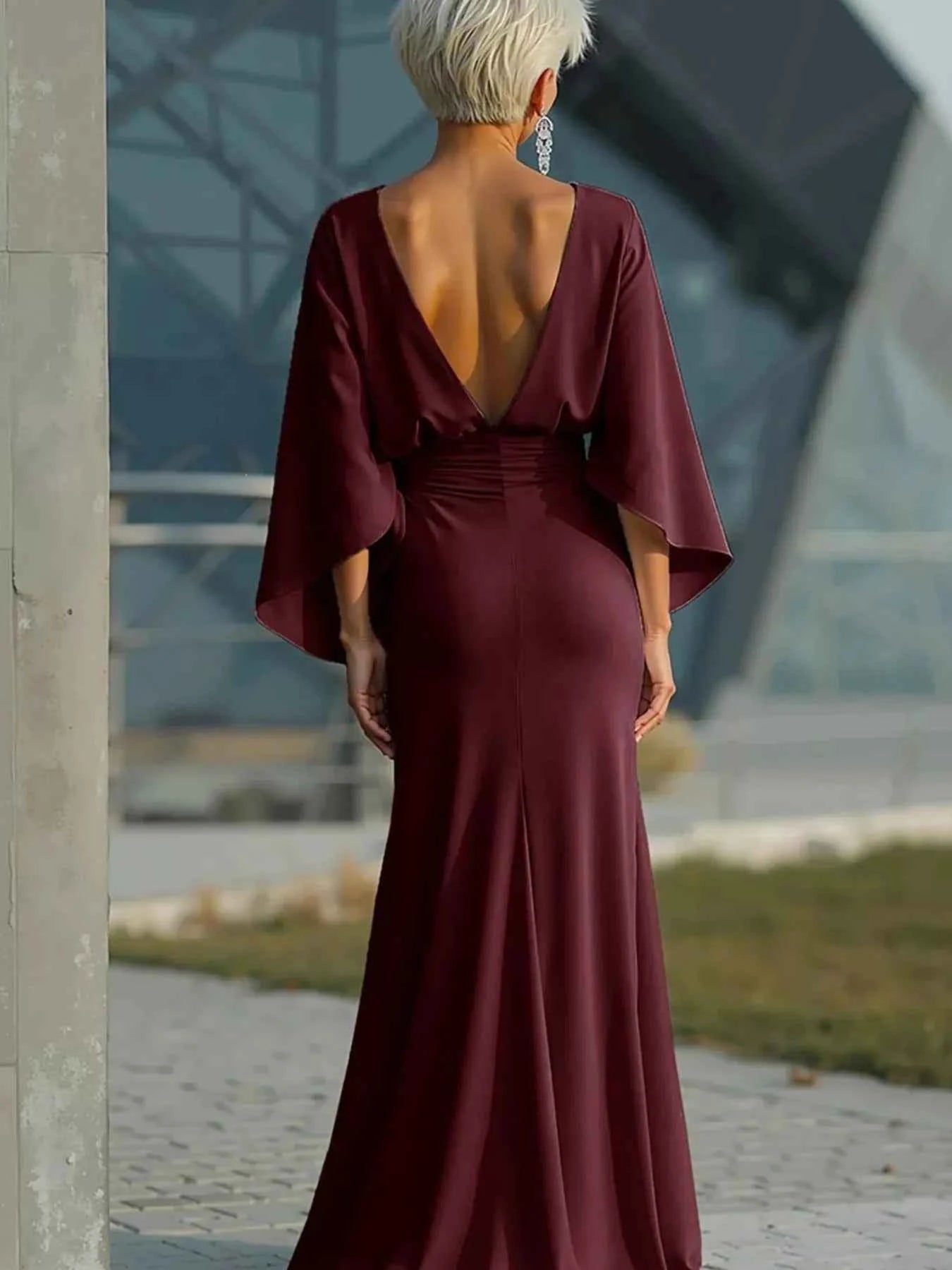Batwing Sleeve Ruched Maxi Dress-Maxi Dress.-Splashis-Splashis