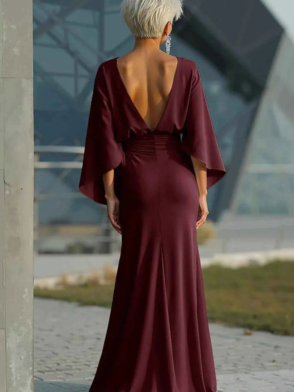Batwing Sleeve Ruched Maxi Dress-Maxi Dress.-Splashis-Splashis