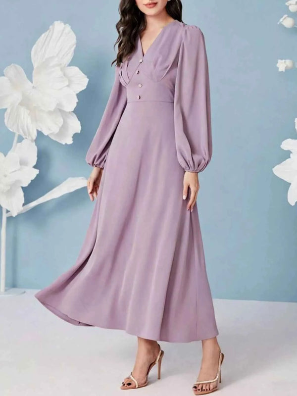 Balloon sleeve V-neck maxi dress — additional view 3