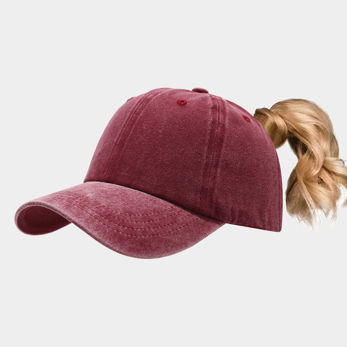 Wine Red ponytail sports sun hat for women