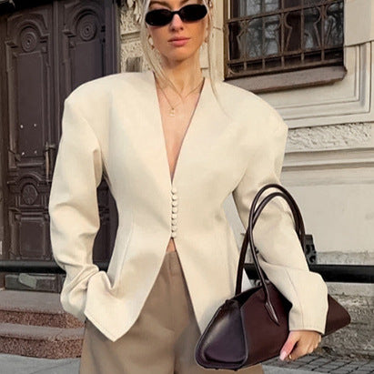 V-Neck Fitted Blazer for Women, shown in a clear product image