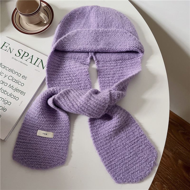 Purple solid color knitted beanie hat for women