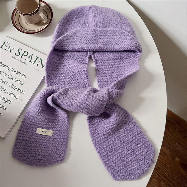 Purple solid color knitted beanie hat for women