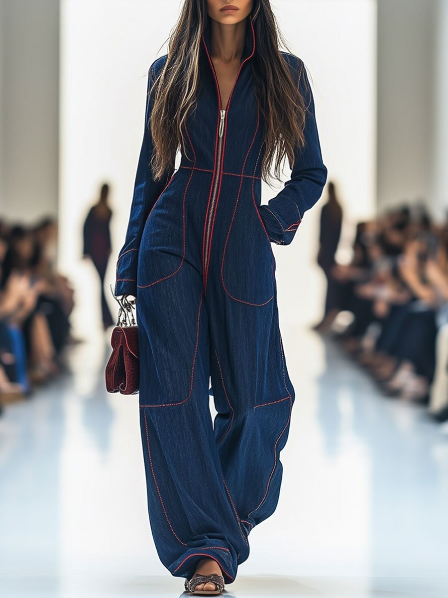 V-Neck Flap-Pocket Slim Jumpsuit – view 2