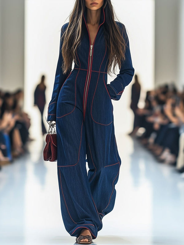 V-Neck Flap-Pocket Slim Jumpsuit – view 2