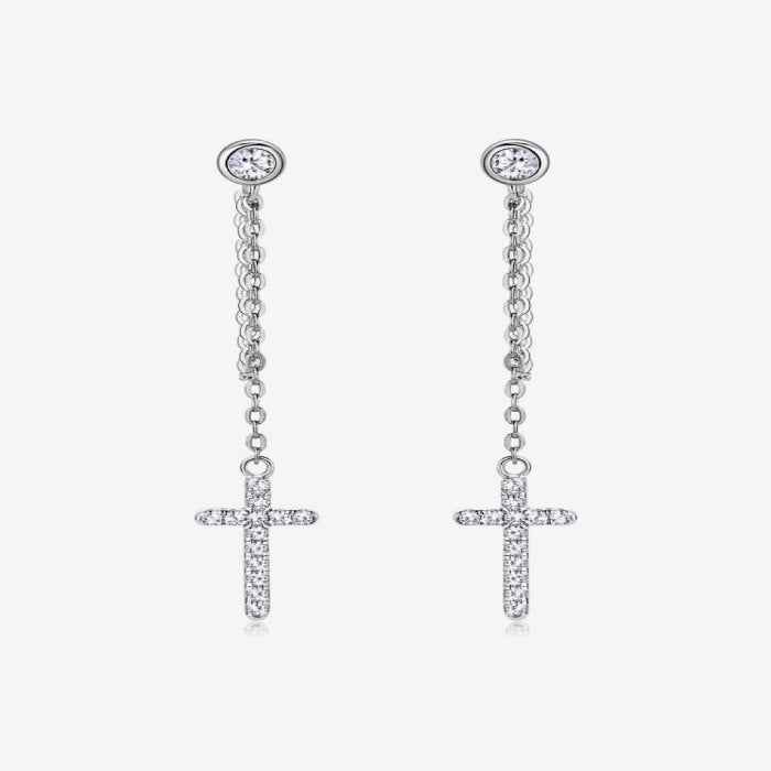 Cubic zirconia cross earrings in silver-plated alloy — additional view 3