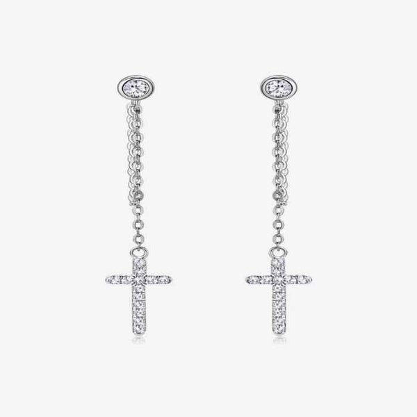 Cubic zirconia cross earrings in silver-plated alloy — additional view 3