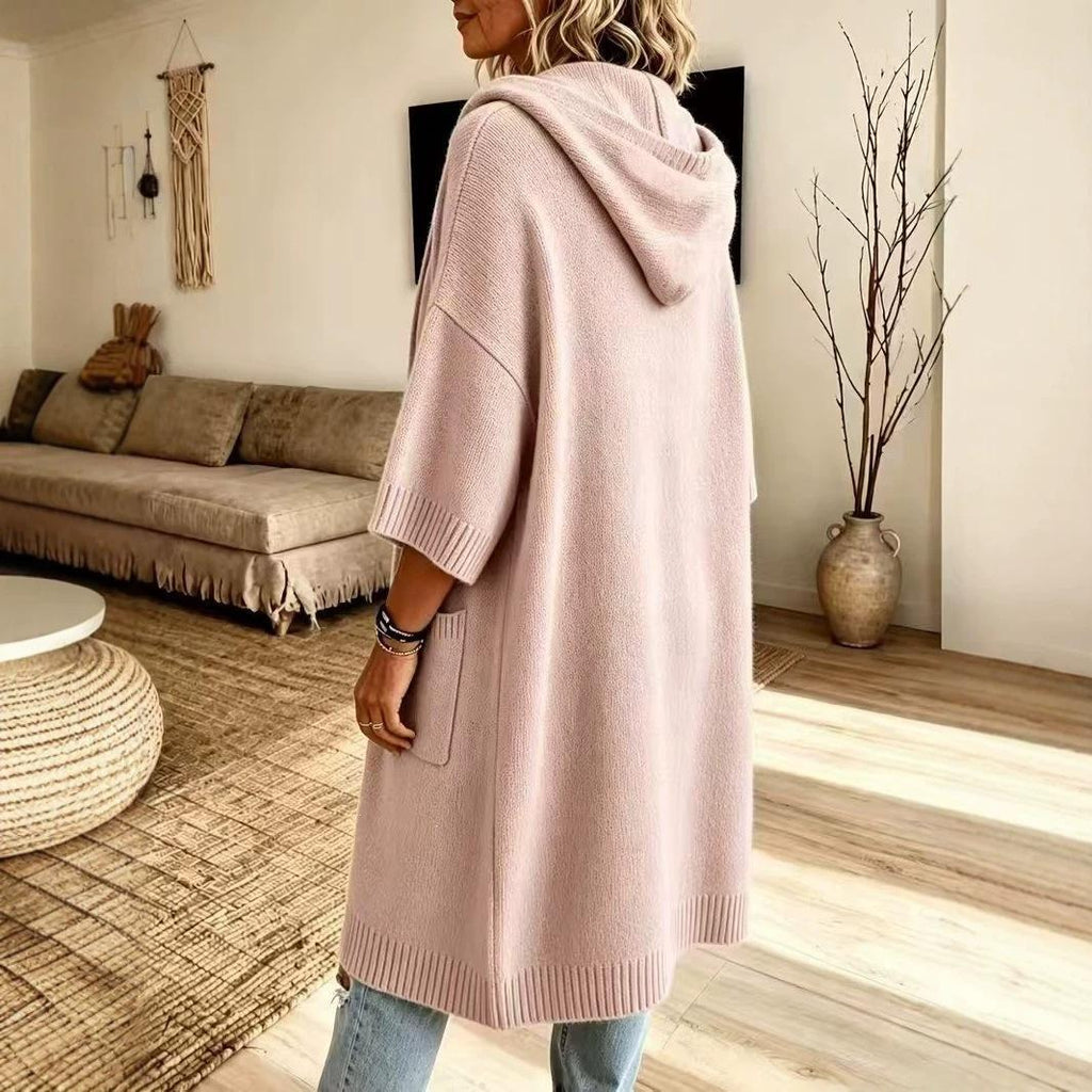Hooded knitted cardigan coat, styled view
