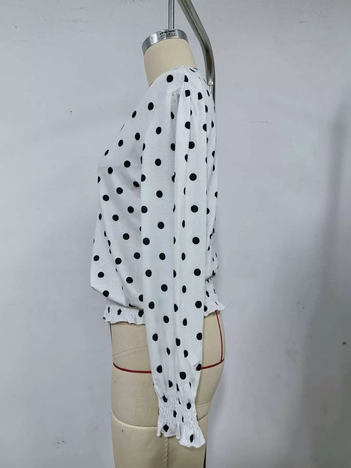 Polka dot V-neck smocked blouse — additional view 5