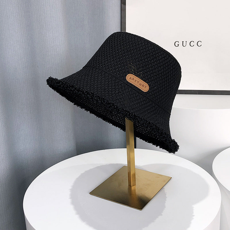 Black raw-edge bucket sun hat for women