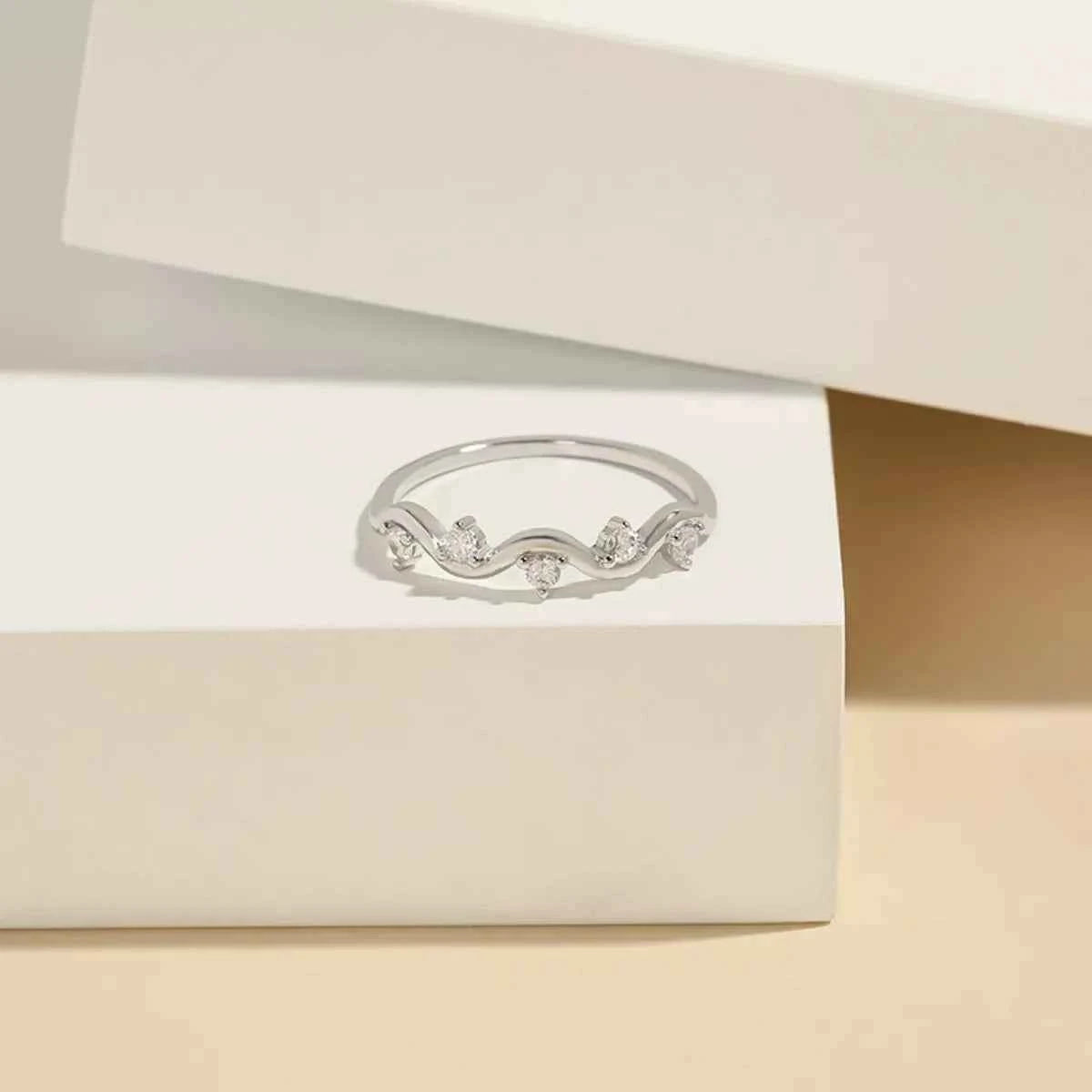 Zircon Wave Ring (Silver-Plated), angled product view