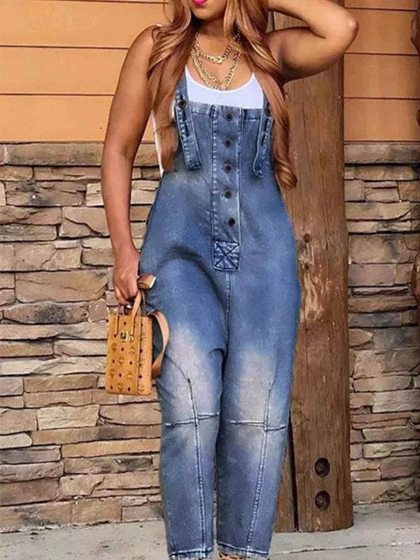 Plus size denim overalls with pockets — additional view 6