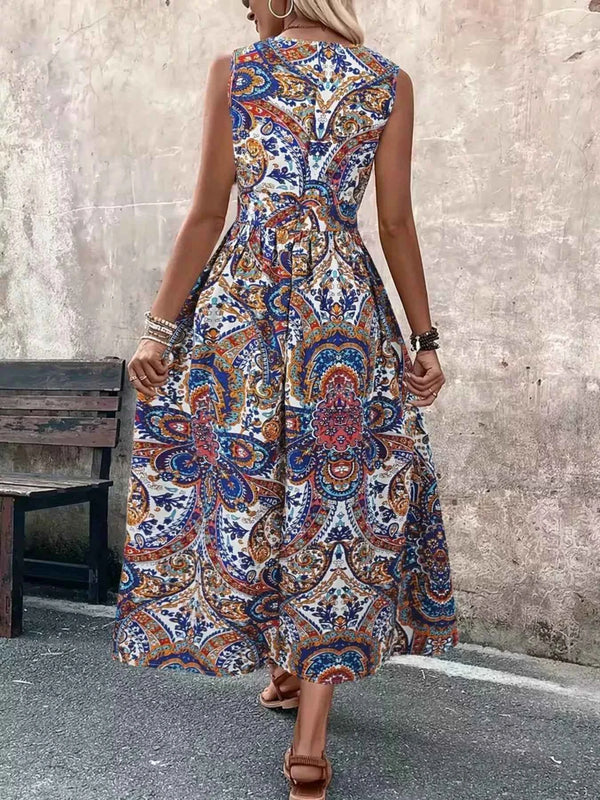 Zipper Closure Paisley Romper Sleeveless-Romper-Splashis-Splashis