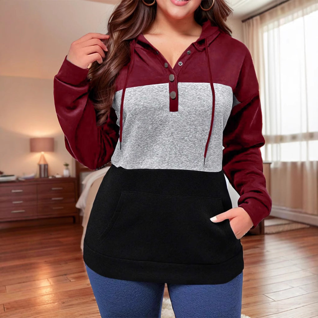 Women's Color Block Hooded Sweatshirt-Splashis, alternate view 3
