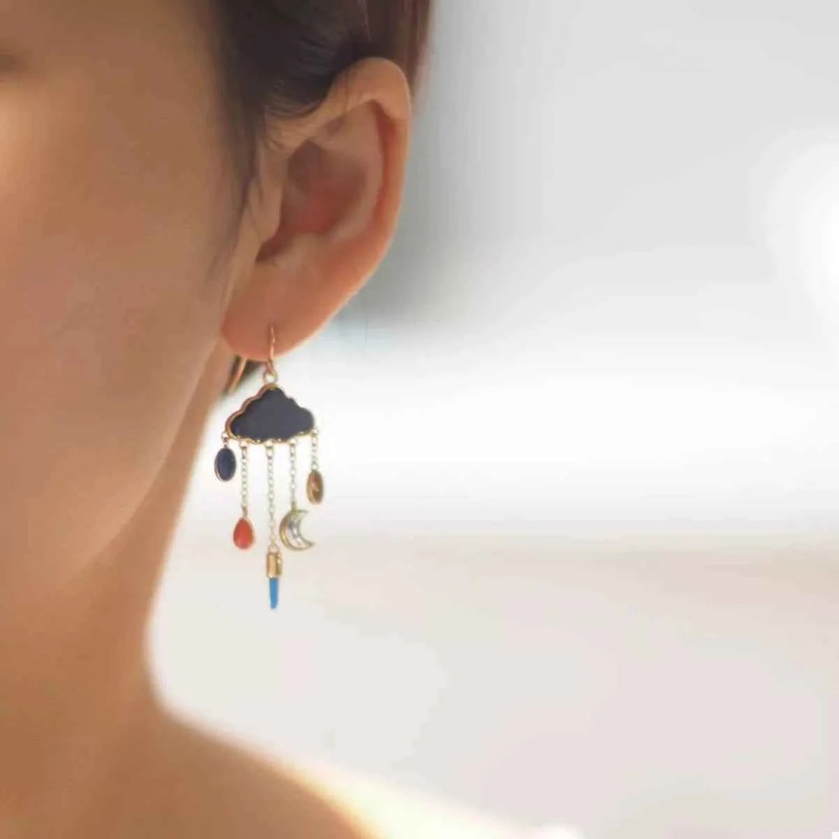 Cloud dangle earrings with colorful charms — additional view 3