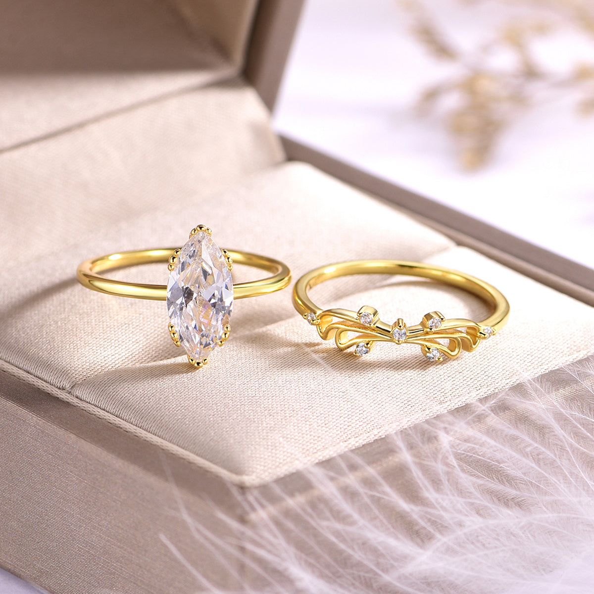 Gold-Plated Marquise Cubic Zirconia Ring Set additional product view
