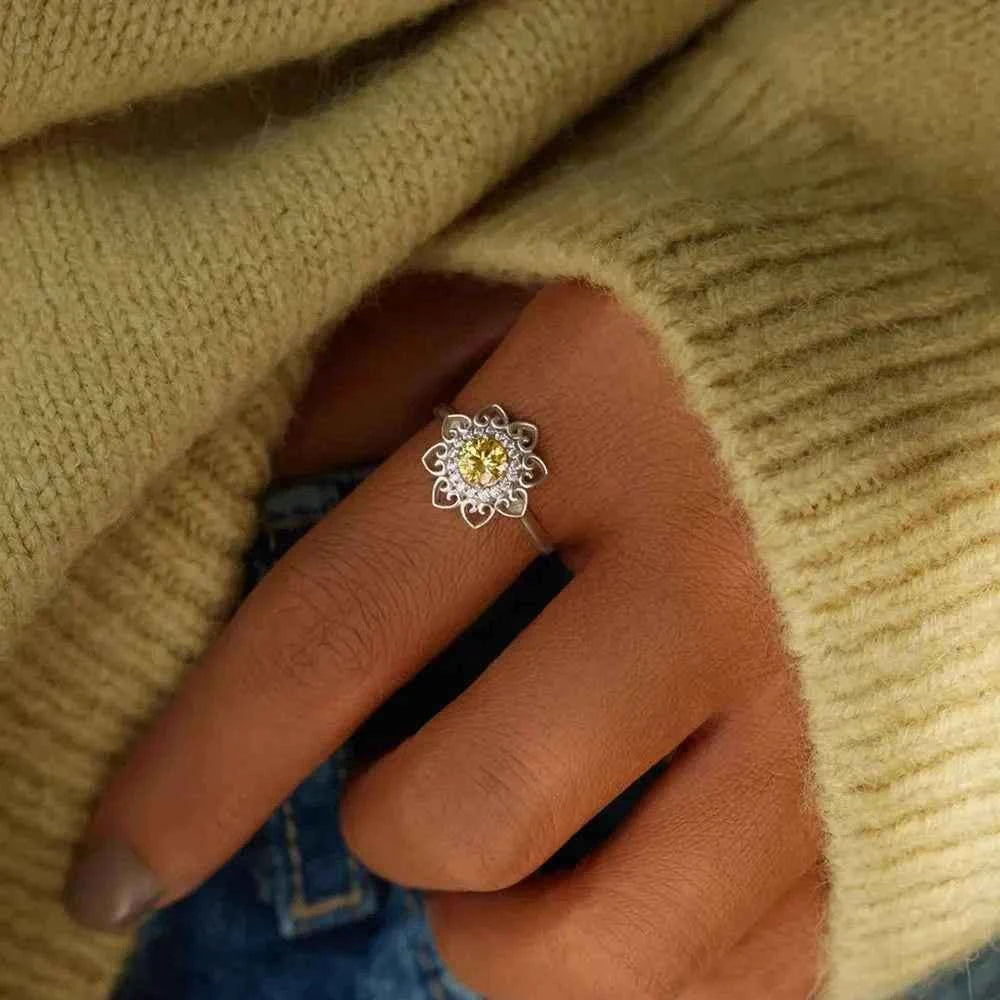 Zircon flower ring in silver-plated alloy — additional view 6