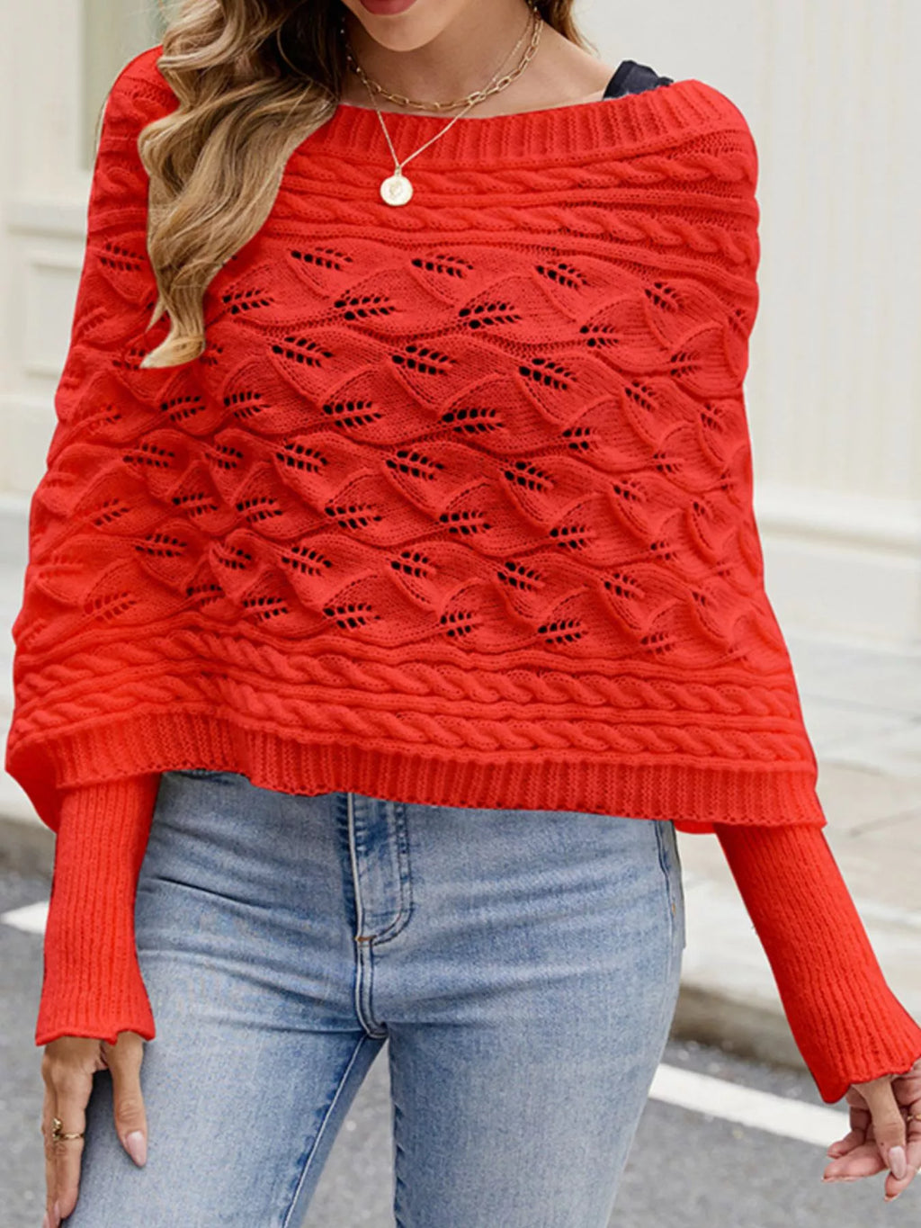 Cable Knit Batwing Sleeve Sweater view 7