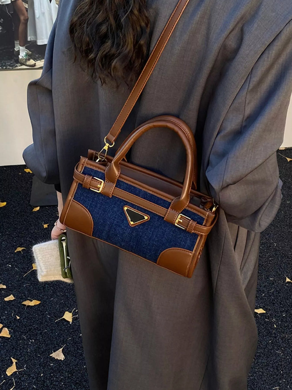 Denim patchwork crossbody bag with buckle detail — additional view 10