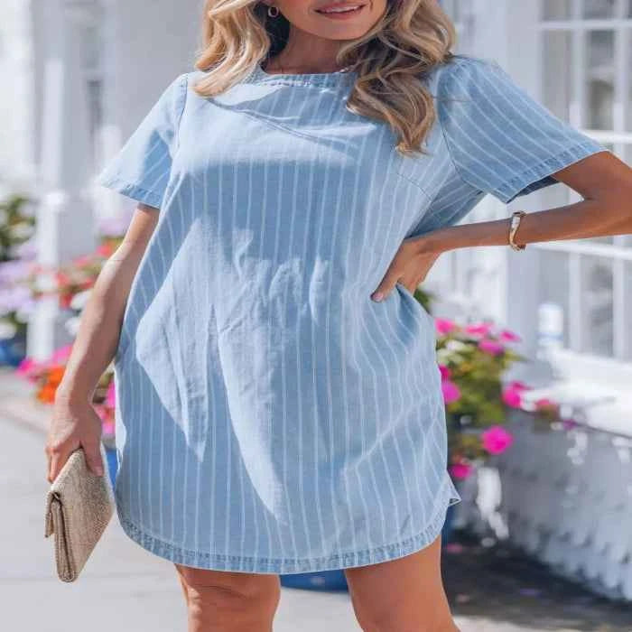 Stripe denim mini dress — primary view