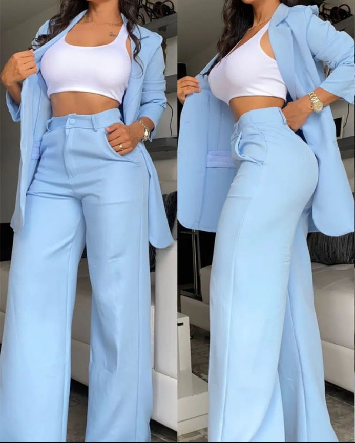 Split-Sleeve Lapel Blazer & Trouser Suit Set