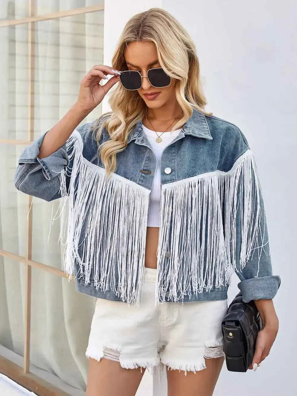 Tassel button-up denim jacket — additional view 9