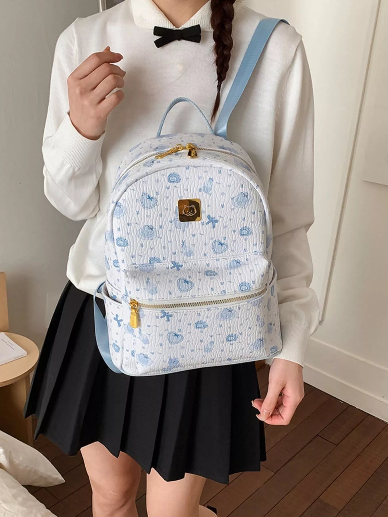 Mini Patterned PU Leather Backpack — main product image