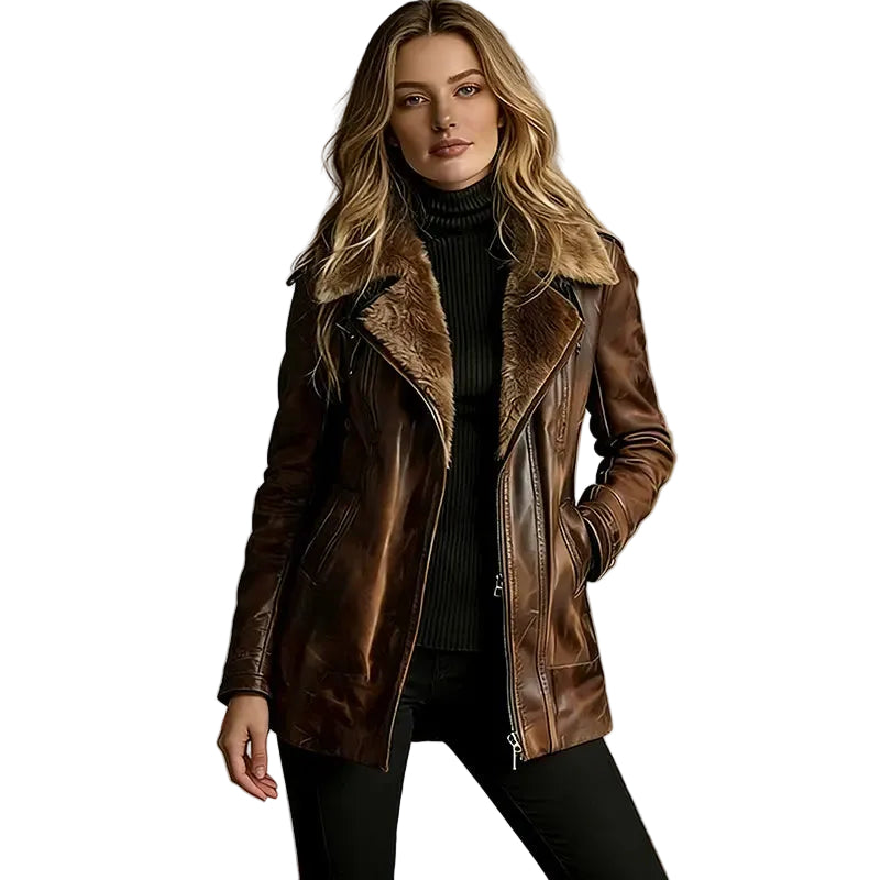 Women's Faux Leather Jacket with Faux Fur Collar product image