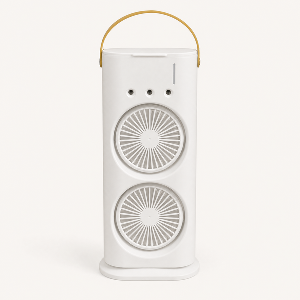USB Dual Head Desktop Fan with Mist Spray Function, shown in a clear product image