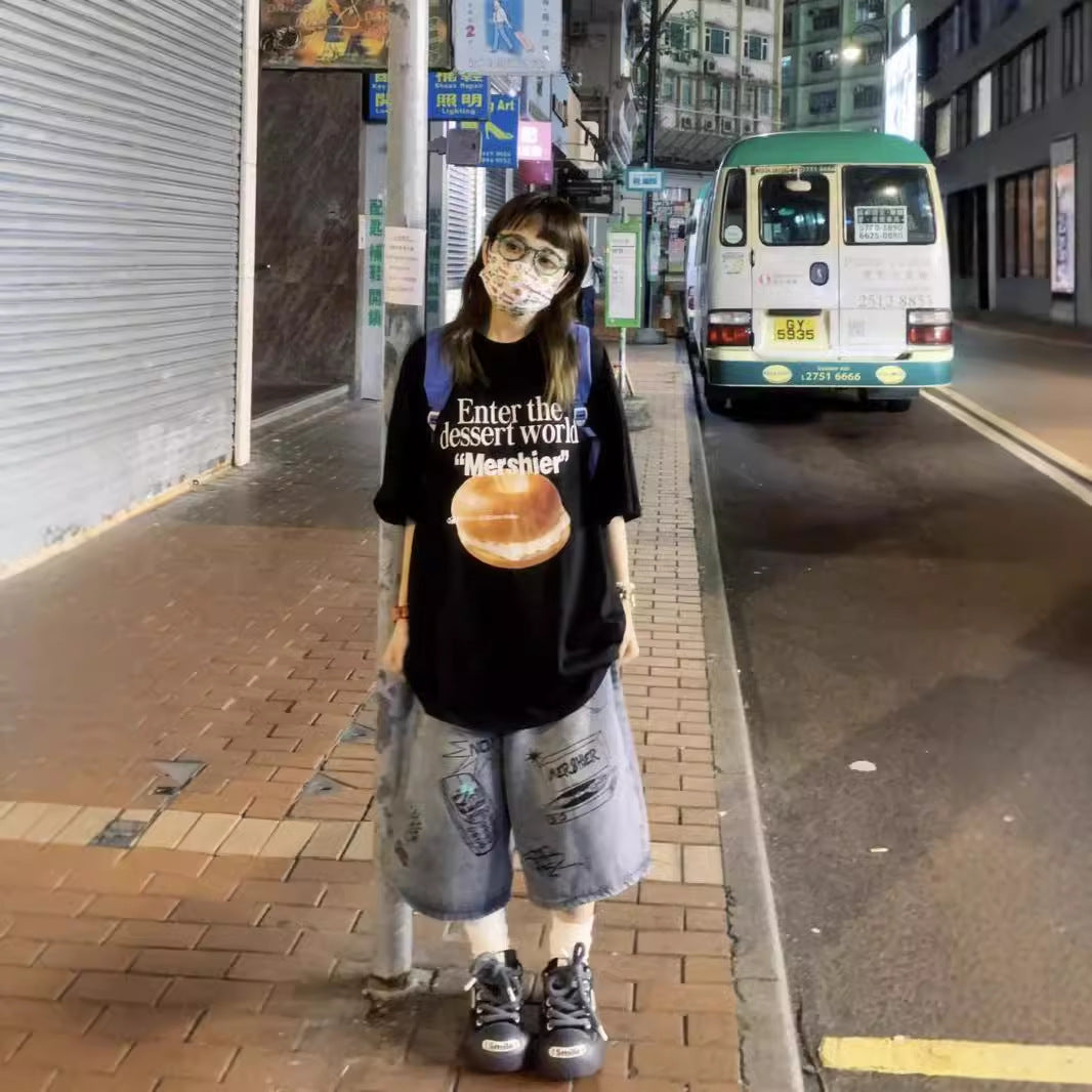 Blue Graphic Cropped Pants, shown in a clear product image