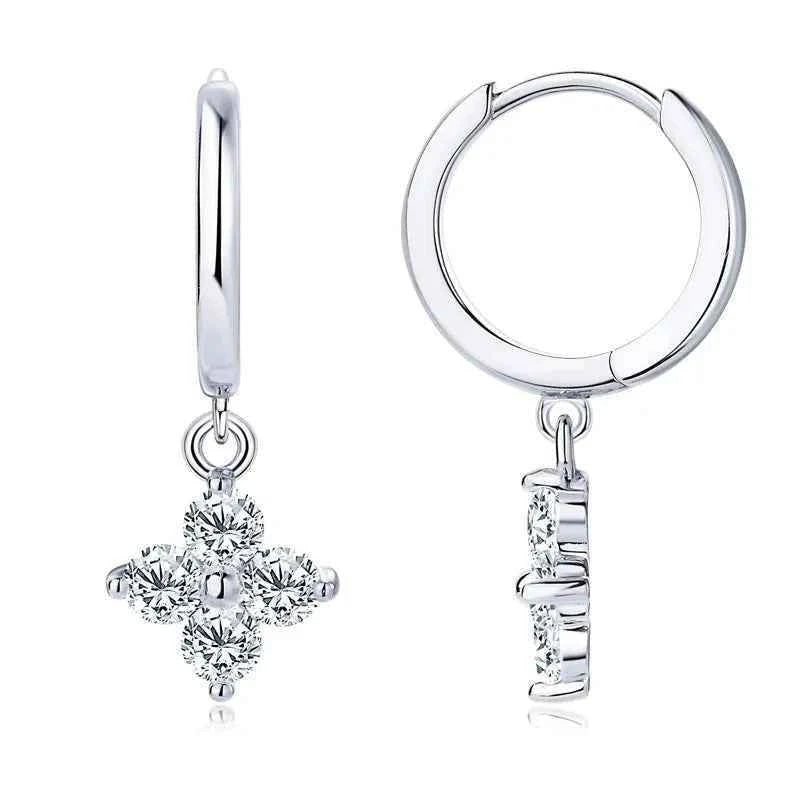 Hoop Drop Earrings with Cubic Zirconia (Silver-Plated), side product view
