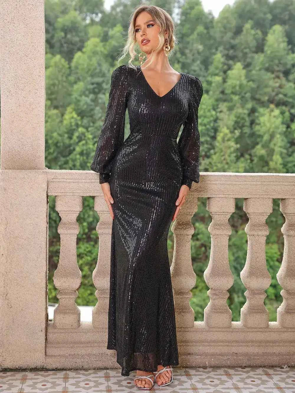 Sequin V-neck maxi dress — additional view 4