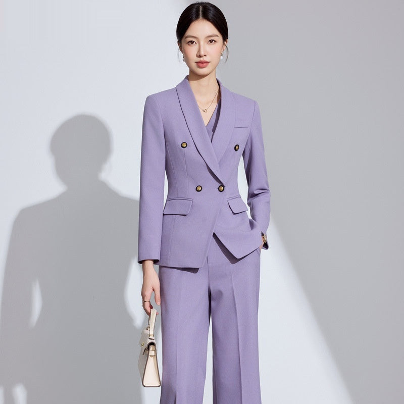 Purple women's suit set, front view