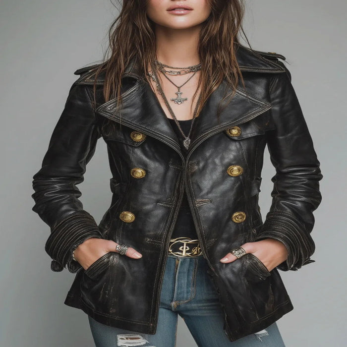 Vintage black biker jacket for women