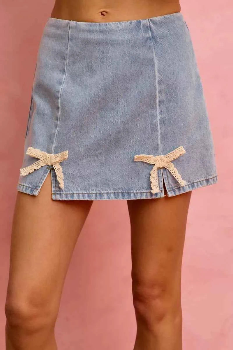Lace trim denim mini skirt — additional view 3