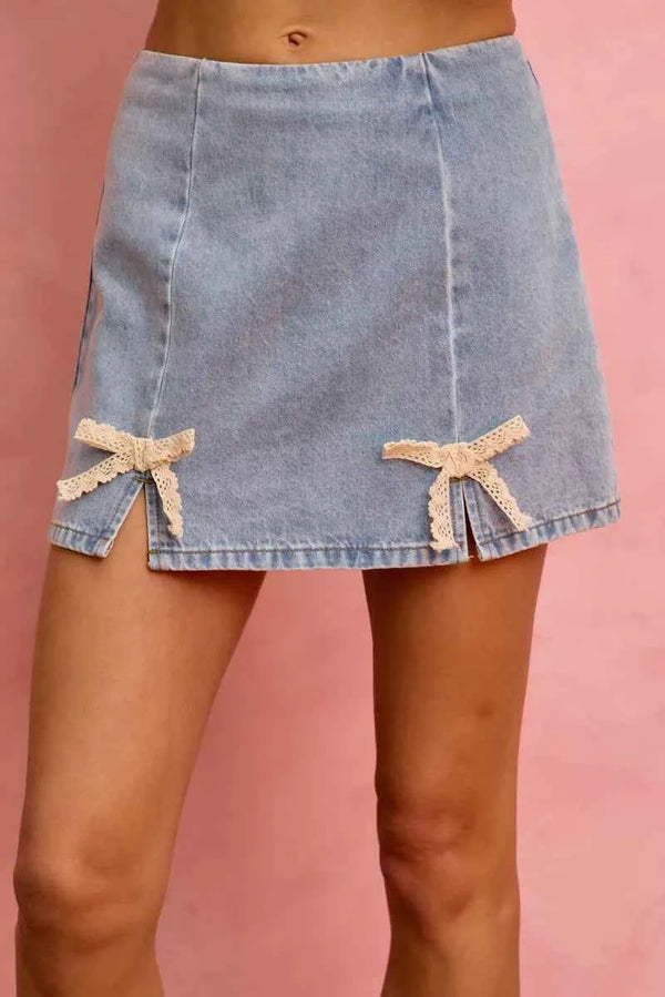 Lace trim denim mini skirt — additional view 3