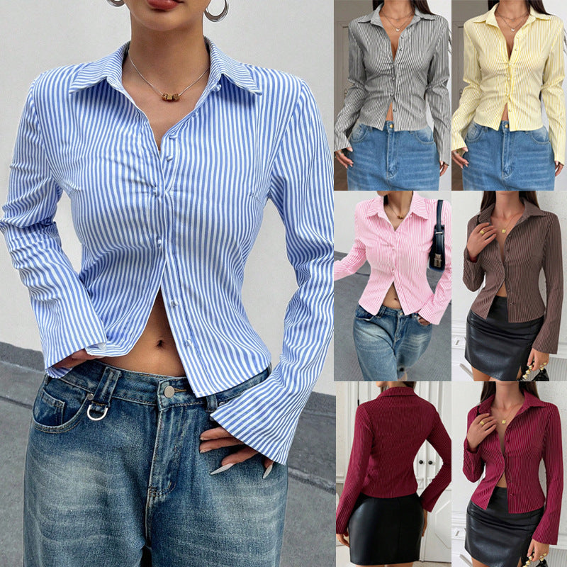 Main product photo of Striped V Neck Long Sleeve Top, Women’s Top, everyday style, striped v neck long sleeve top