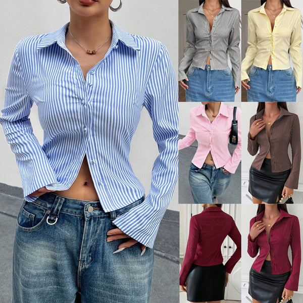 Main product photo of Striped V Neck Long Sleeve Top, Women’s Top, everyday style, striped v neck long sleeve top