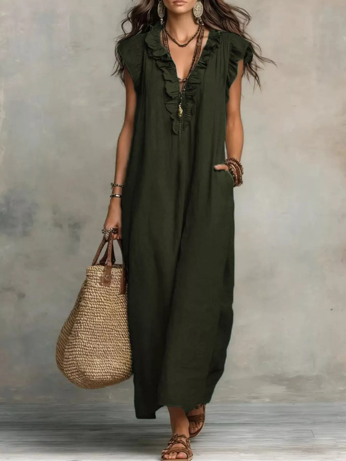 Ruffled V-Neck Maxi Dress, product view 14